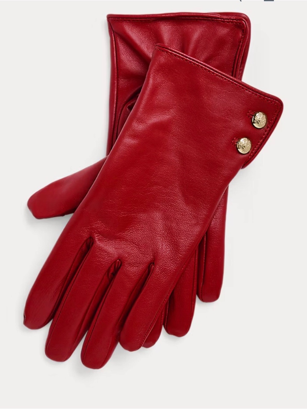 Ralph Lauren Red Leather Women's Gloves with Gold Snap Buttons